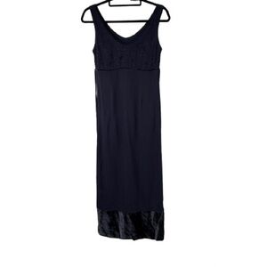 Johnny Was Collection Y2K Navy Blue Floral Embroidered Velvet Rayon Dress Rayon